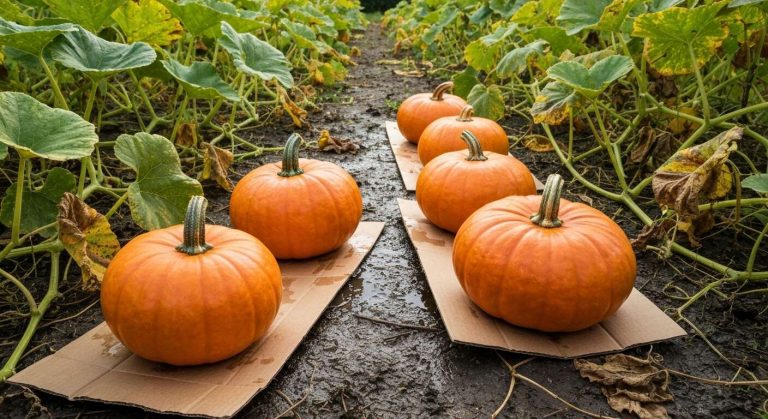 Cette astuce gratuite avec du carton garde vos courges propres et sèches sur le sol humide