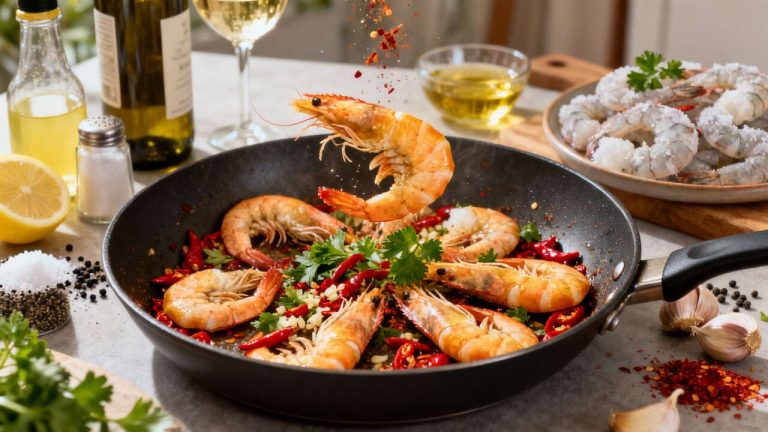 Poêlée de gambas au piment, ail et persil : recette savoureuse