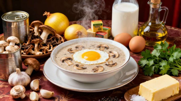 Velouté de champignons et œuf frit du chef Philippe Etchebest