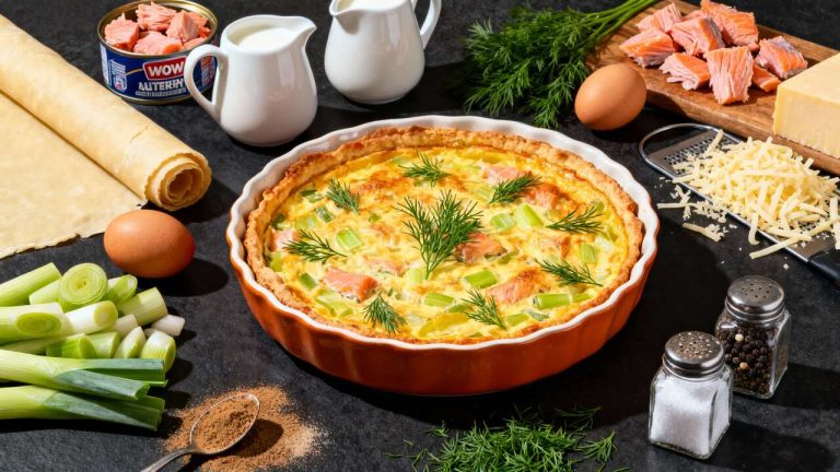 Flan aux poireaux et saumon : recette facile et savoureuse