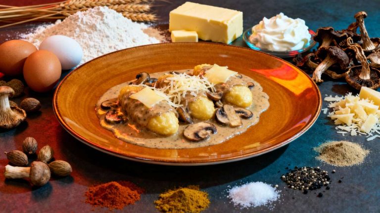 Quenelles maison à la crème, champignons et parmesan