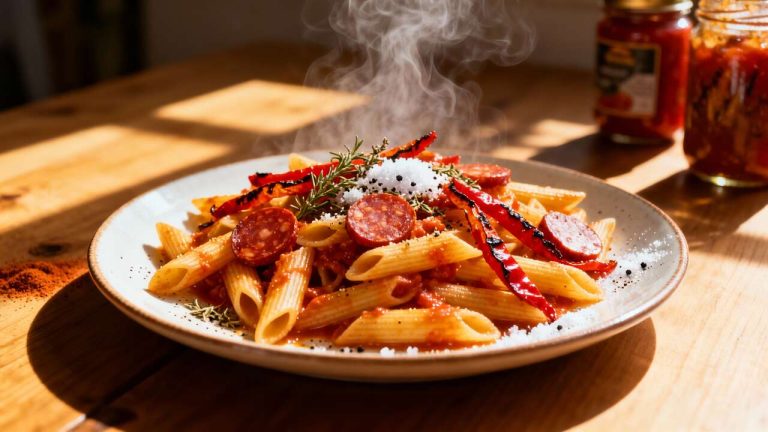 Recette de pâtes au chorizo et poivron